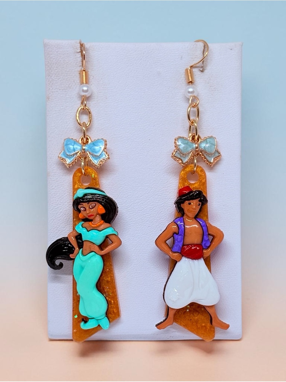 Turquoise & Multicolor Princess Character Drop Earrings - Gold Tone